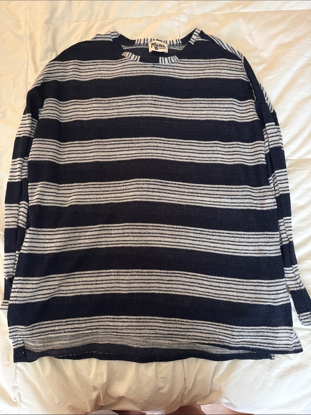 Show Me Your MuMu Navy and White Striped Crew Neck Sweater